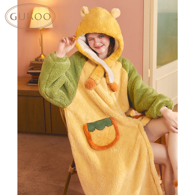Gukoo/果壳睡袍女冬季珊瑚绒保暖新款可爱女士家居服睡袍D