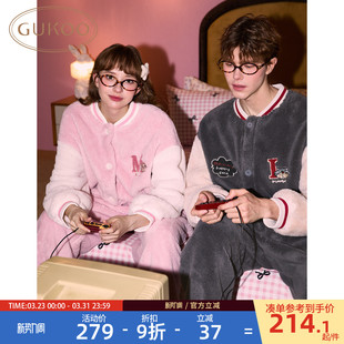 珊瑚绒家居服男棒球服套装 Gukoo 果壳情侣睡衣女冬迪士尼新款