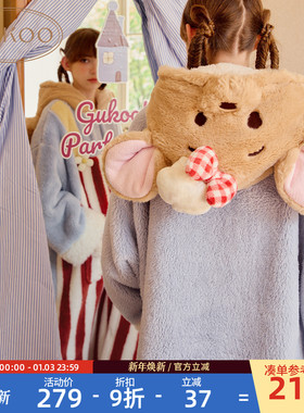 Gukoo/果壳睡袍女冬季迪士尼联名新款珊瑚绒保暖女士家居服睡袍D