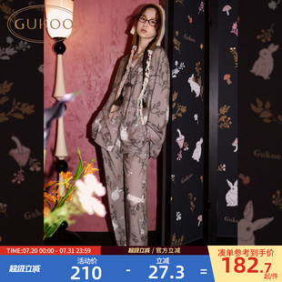 宽松女士家居服套装 Gukoo 新中式 果壳睡衣女春秋款 兔子满印新款