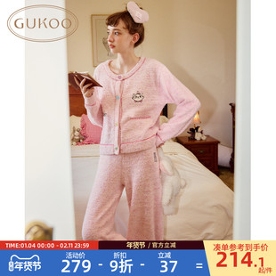 Gukoo/果壳睡衣女冬季半边绒保暖新款迪士尼联名甜美家居服套装D