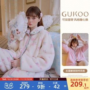 Gukoo/果壳睡衣女冬季条纹格2026新款女士双面可外穿家居服D