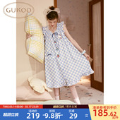 甜美格子女士家居服套装 卡通印花新款 果壳睡裙夏季 Gukoo