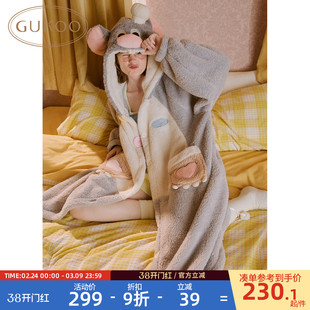Gukoo/果壳睡袍女冬季毛绒保暖新款料理鼠王联名女士家居服睡袍D