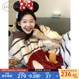 条纹毛绒保暖女士家居服睡袍D 迪士尼联名新款 Gukoo 果壳睡袍冬季