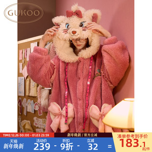 加绒可爱女士家居服D 玛丽猫珊瑚绒睡衣新款 Gukoo 果壳睡袍女冬季