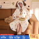 Gukoo/果壳睡袍女冬季轰轰小狗新款满印可爱薄绒女士家居服睡袍D