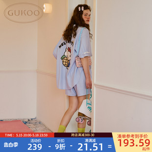 Gukoo 套装 女家居服可外穿衬衫 果壳睡衣女夏HelloKitty联名新款