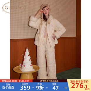 简约女士家居服套装 夹棉保暖新款 果壳睡衣女轻薄冬季 Gukoo