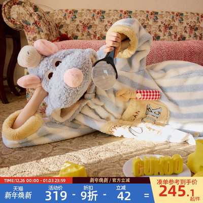 Gukoo/果壳睡衣冬季料理鼠王联名新款珊瑚绒保暖女士家居服套装D
