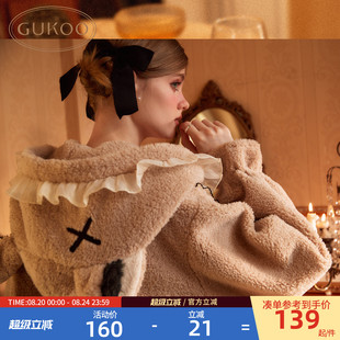Gukoo 加绒可爱保暖女士家居服睡袍D 果壳睡袍女冬季 庄园风新款