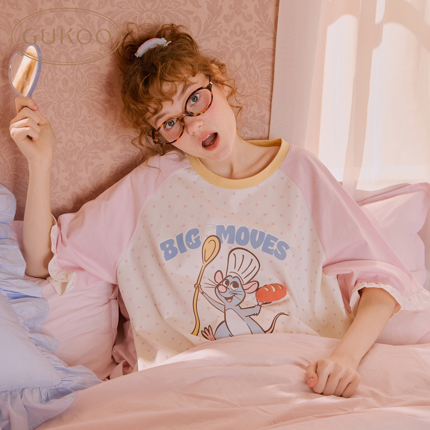 Gukoo/果壳短袖睡裙女春夏料理鼠王联名新款纯棉女士家居服睡裙B