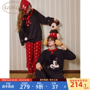 Gukoo果壳情侣睡衣冬女款 半边绒男家居服D 红色新年睡衣迪士尼新款