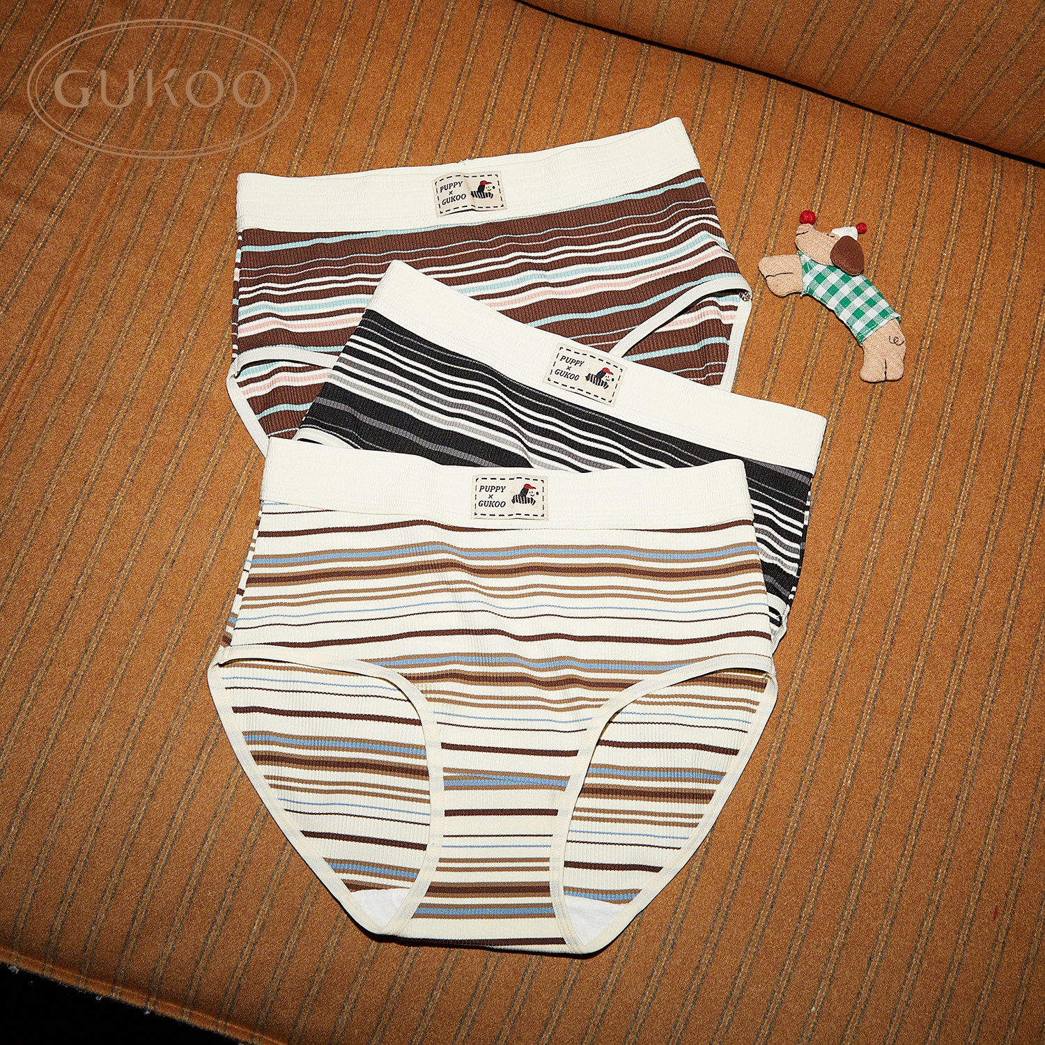 Gukoo/果壳内裤女春秋款派对小狗印花新款简约纯棉裆女士内裤组合