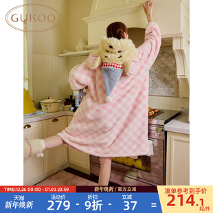 毛绒保暖女士家居服套装 小熊维尼联名新款 果壳睡袍女冬季 Gukoo