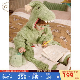 Gukoo/果壳儿童睡衣冬季珊瑚绒保暖新款可爱小鳄鱼家居服连体衣D