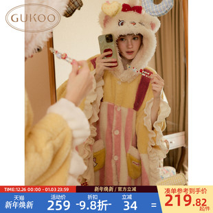毛绒保暖女士家居服睡袍D 玛丽猫联名新款 Gukoo 果壳睡袍女冬季