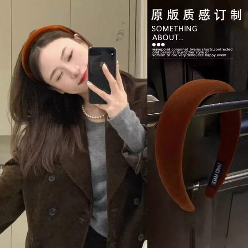 巨显白~高级南瓜橘丝绒发箍女2026款秋冬高颅顶头箍洋气发卡头饰