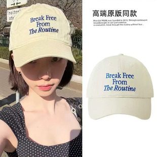 柳智敏同款蓝色刺绣字母鸭舌帽棒球帽子女韩版ins潮软顶弯檐百搭