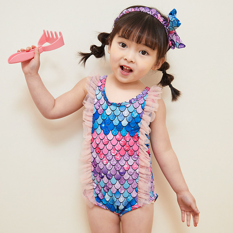 亦浪新款婴幼儿童女童中小童游泳衣连体彩色美人鱼蝴蝶结可爱宝贝