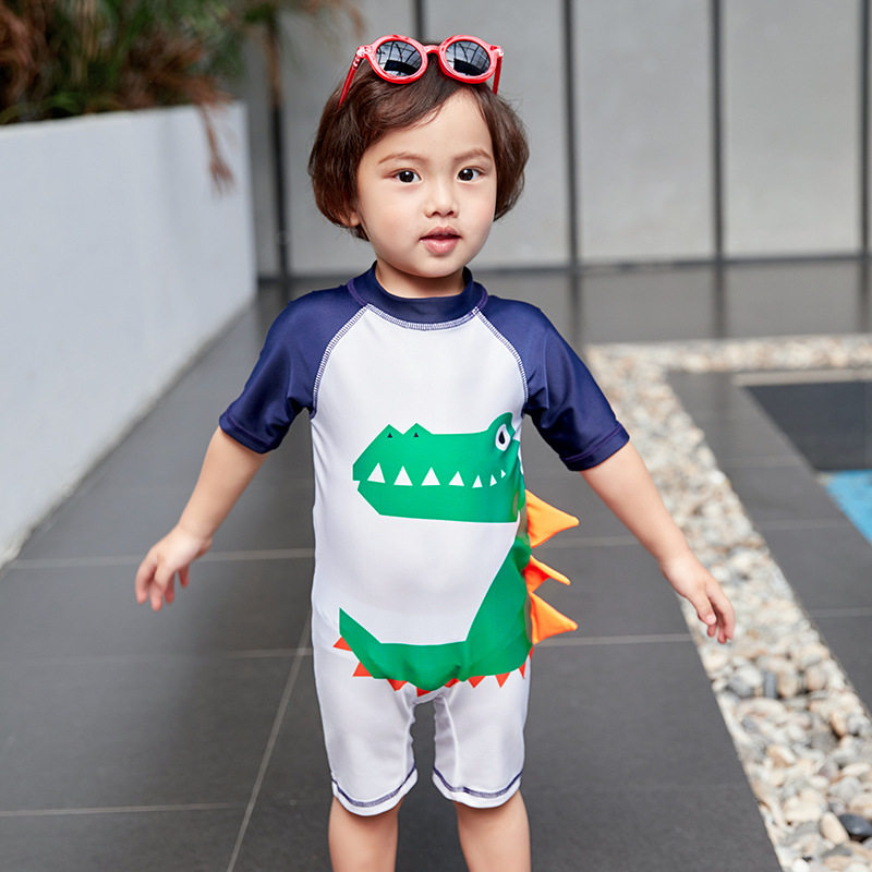 亦浪夏季儿童男童小童婴幼儿园1-7岁游泳衣短袖连体卡通动漫鳄鱼