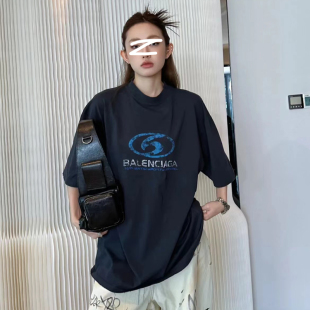 中长款 宽松情侣短袖 女上衣夏季 冲浪印花做旧美式 T恤 新款 巴黎大版