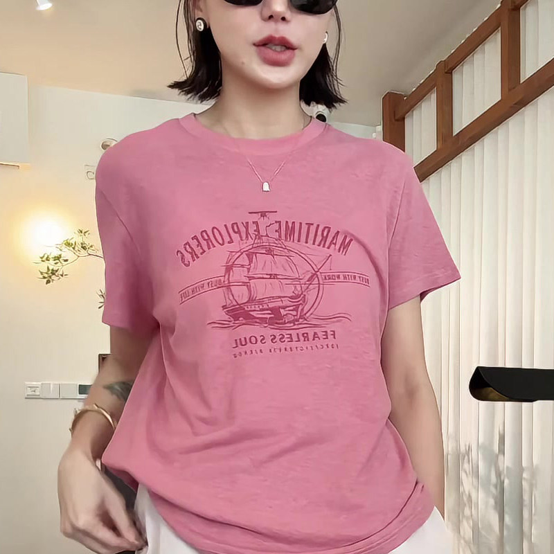 韩版夏季新款圆领短袖宽松字母印花休闲纯棉圆领T恤女
