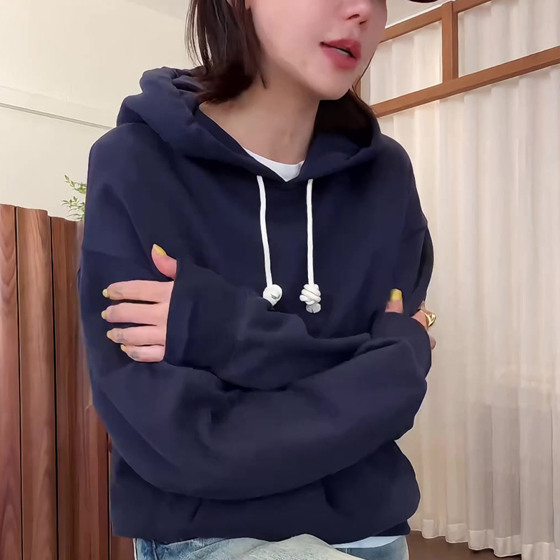 韩系加绒加厚连帽卫衣女冬上新宽松休闲百搭