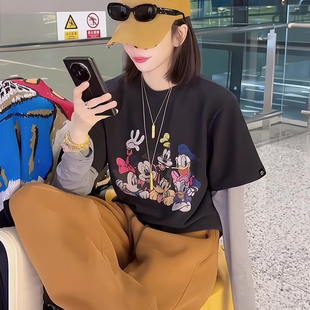 宽松休闲圆领上衣 韩版 米奇唐老鸭印花百搭短袖 T恤冬季