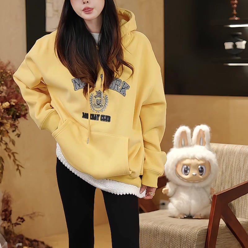 韩系秋字母印花连帽卫衣女新款2025时尚洋气长袖上衣女