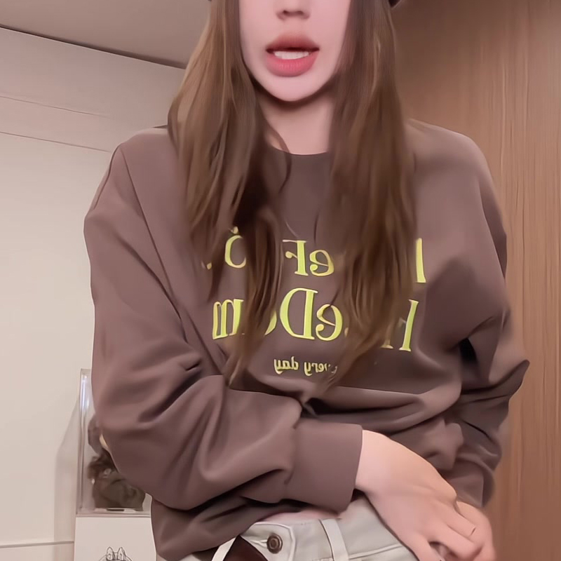 圆领字母卫衣女2025冬季新款宽松长袖上衣百搭显瘦上衣