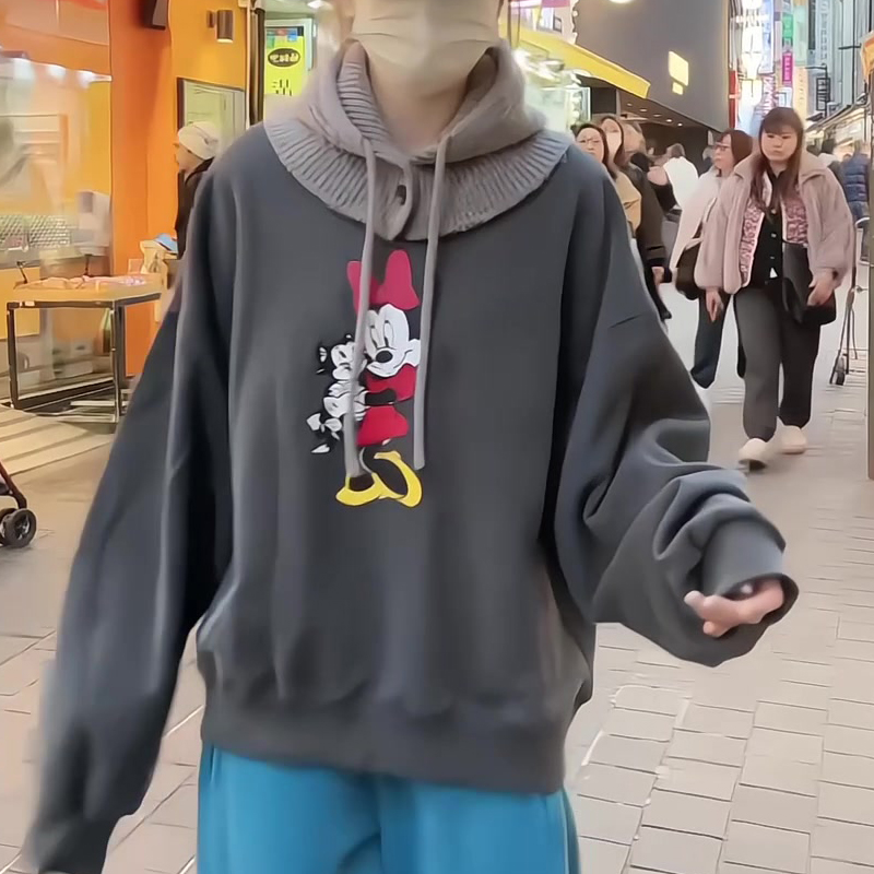 秋季新款韩版基础连帽米奇印花休闲长袖卫衣