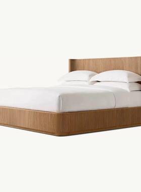 RH美式乡村轻奢高级感简约主卧卧室实木双人床设计师原木成人床