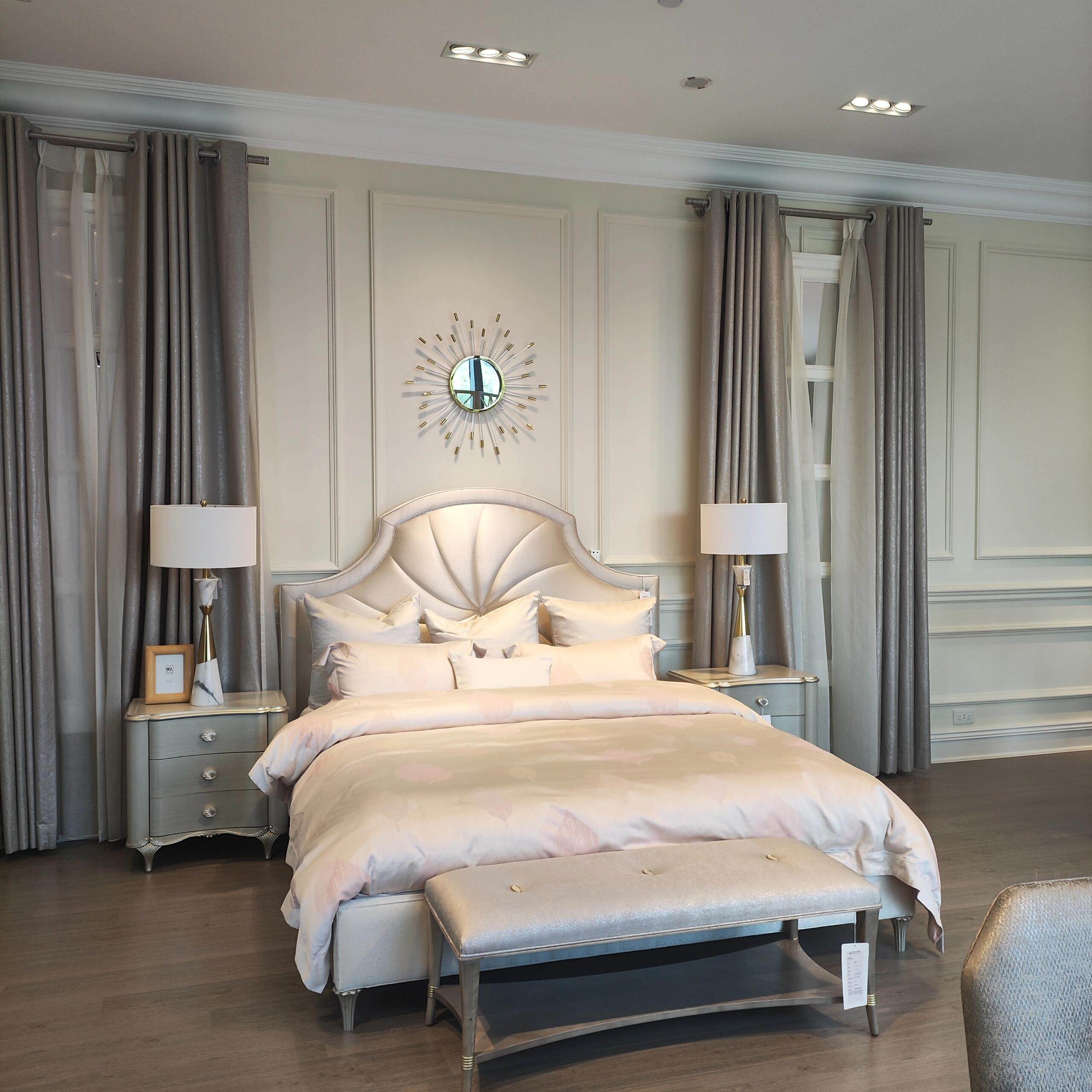 美式轻奢床布艺软包北欧风原木色奶油床美克同款软包床主卧美家