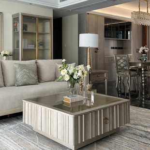 美克art家具美家凯斯科德茶几 美式实木雕刻轻奢方形咖啡桌定制