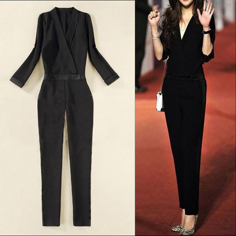 2025夏季时尚西装黑色连体裤高端气质职业连体衣套装女春秋款新款
