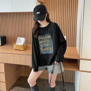 宽松oversize圆领卫衣女秋冬韩版网红时尚洋气减龄百搭慵懒风上衣