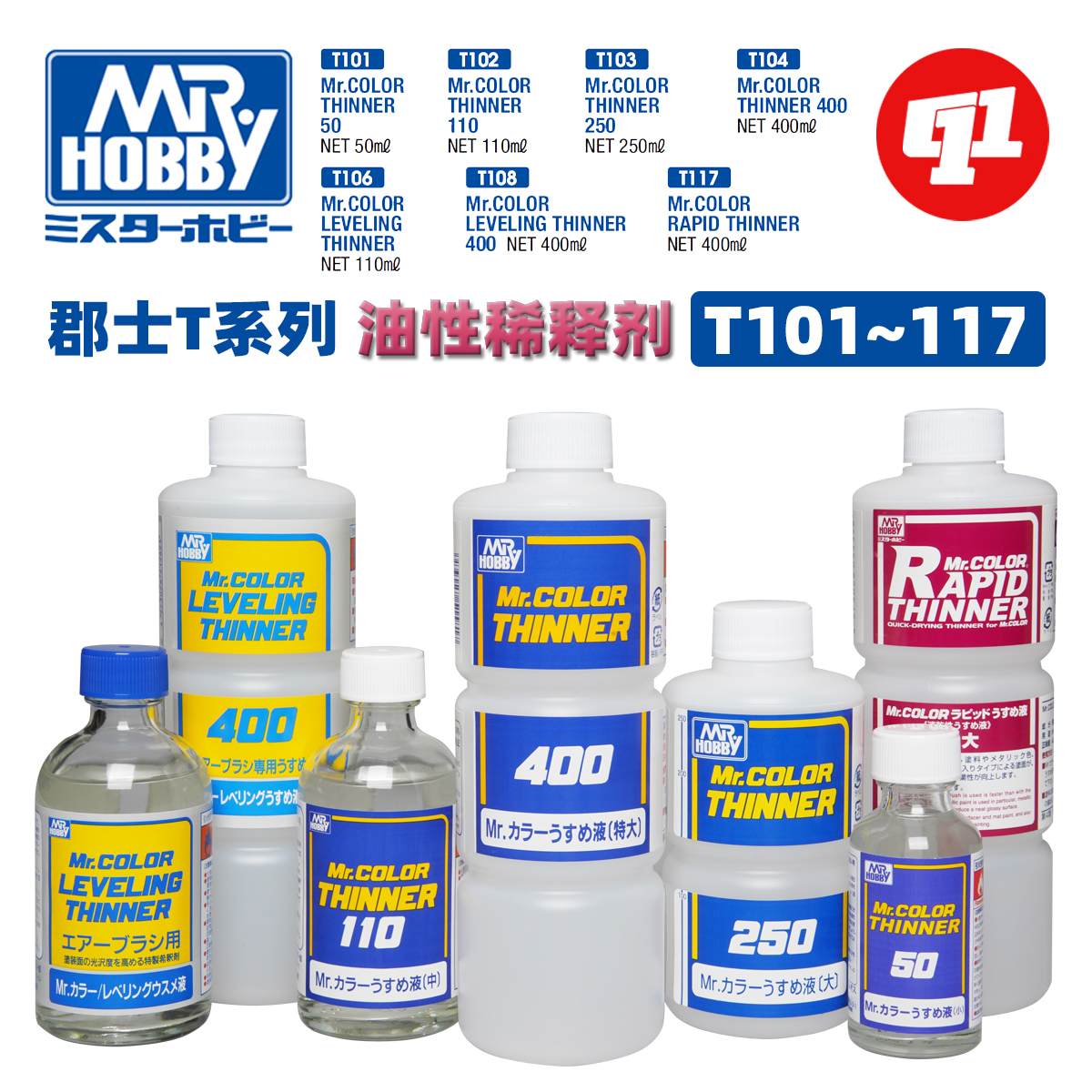 郡士 油性模型漆稀释剂丨T104/108/117丨标准/缓干/速干