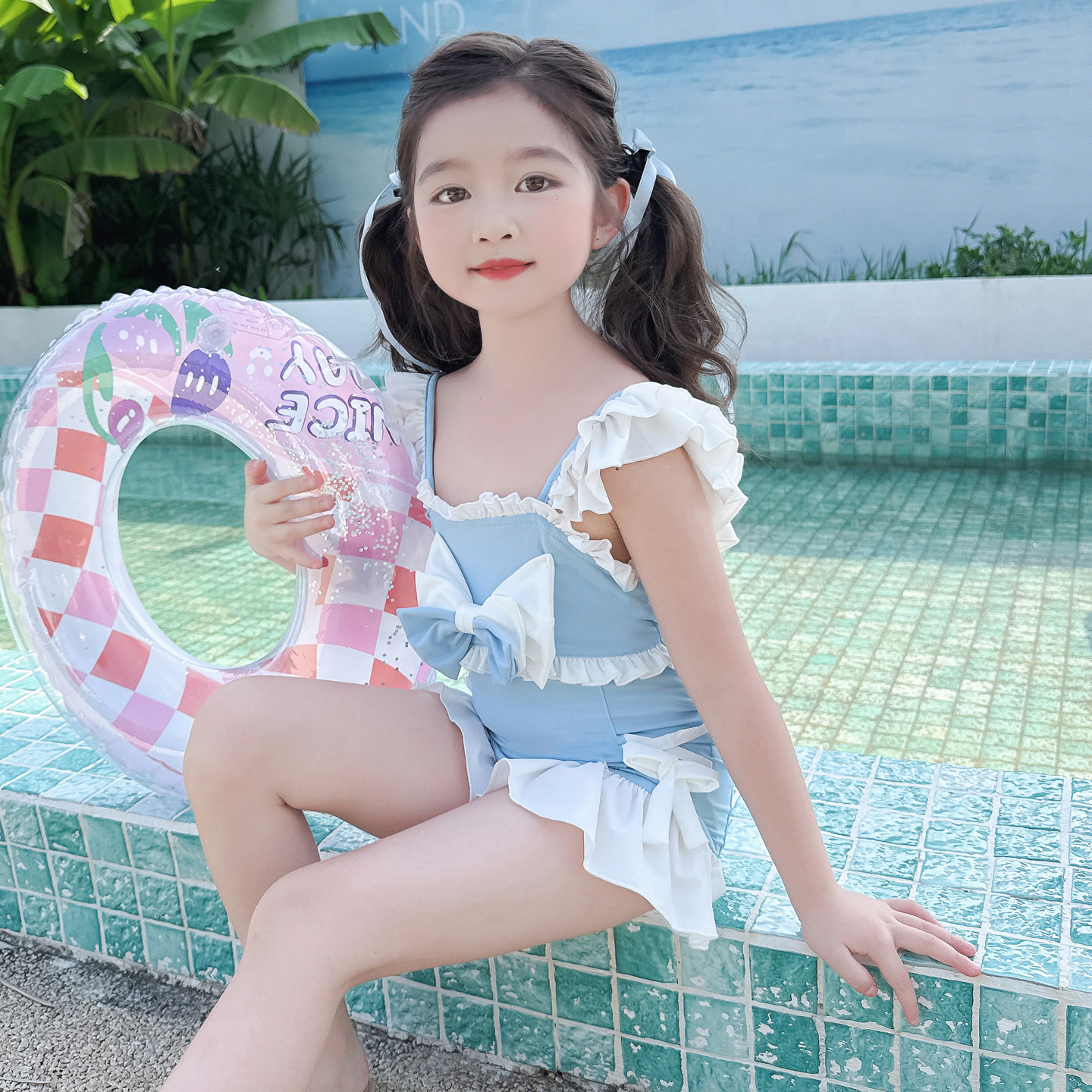 女童泳衣2025新款夏儿童夏季蝴蝶结可爱甜美连体游泳衣服露背泳装
