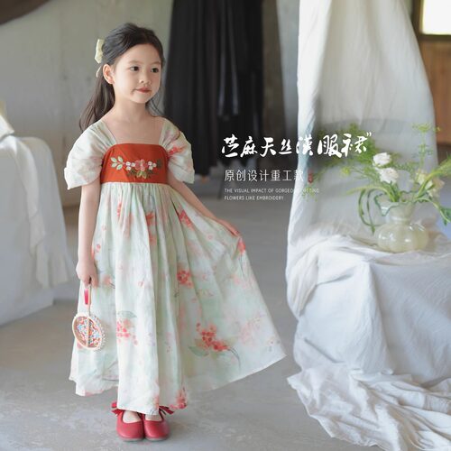 女童碎花连衣裙2026夏季新款儿童儒裙汉服优雅东方韵味古装国风裙