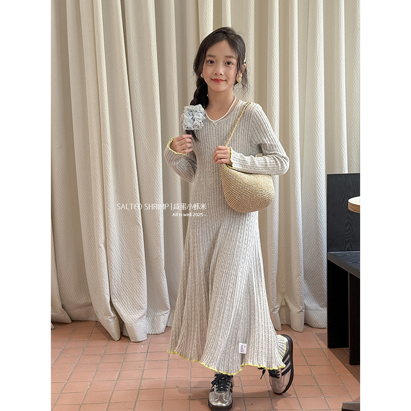 春秋新款中大童修身毛衣裙韩版女童针织连衣裙气质长裙长袖打底裙