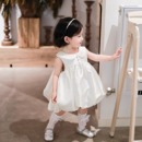 宝宝百天周岁礼服女孩婴儿白色缎面公主连衣裙抓周拍照花苞裙 夏季