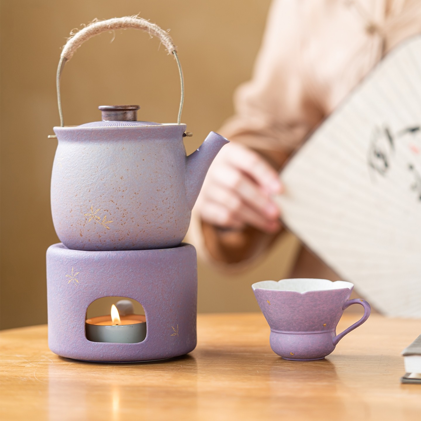 优雅风紫色陶瓷煮茶炉蜡烛温茶壶提梁壶茶具套装茶室精致茶具中式,餐饮具,煮茶炉,淘宝优惠券,粉丝福利购,淘宝优惠卷