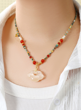 珞石波西米亚彩色串珠锁骨链项链