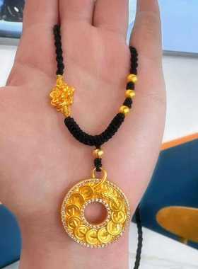 古法沙金招财进宝平安扣项链男女