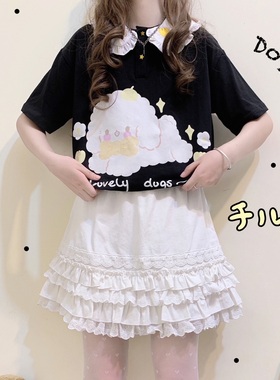 蛋糕裙甜心曲奇原创半身裙白色蕾丝显瘦软妹短裙黑色防走光百褶裙