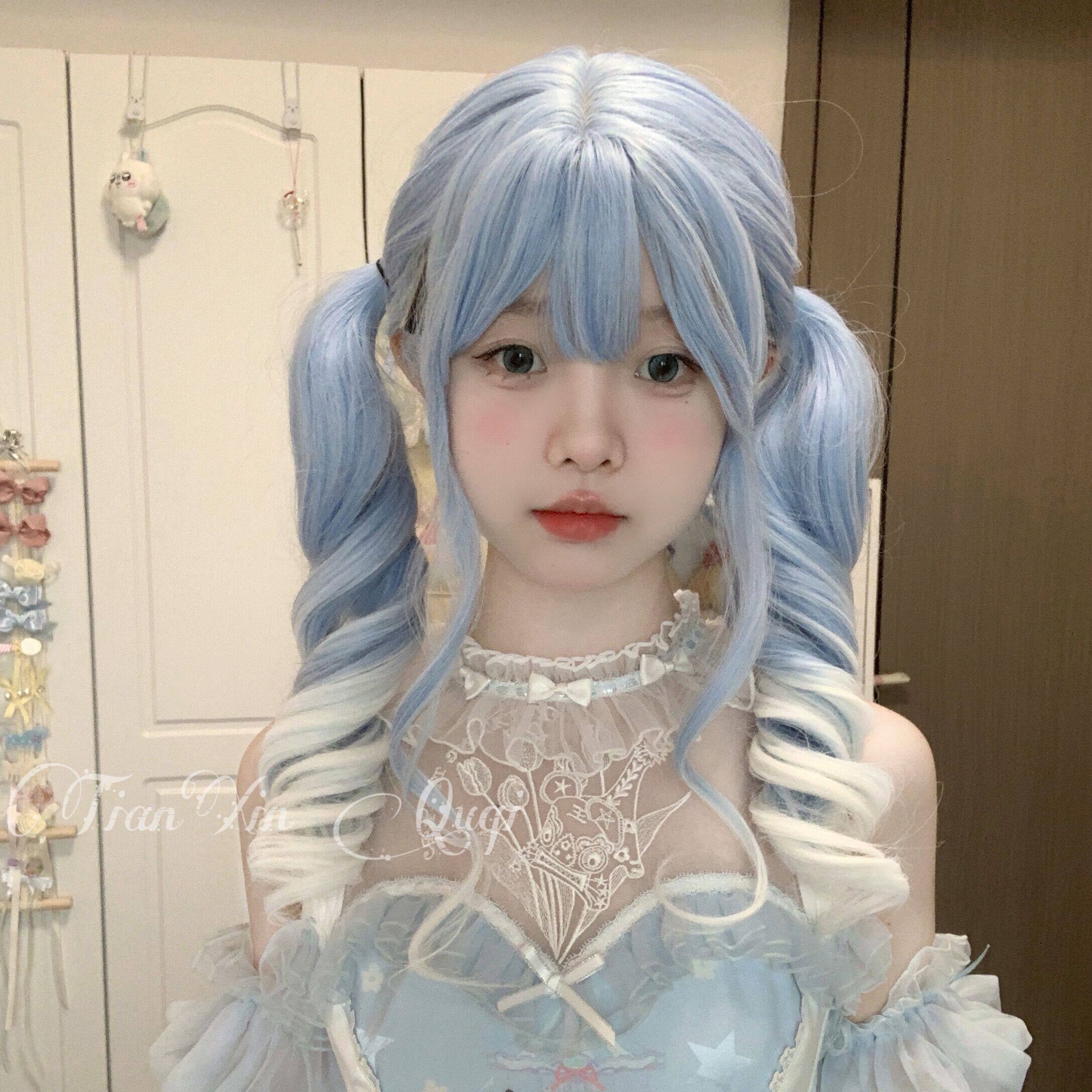 渐变色罗马卷甜心曲奇原创定制假发卷发双马尾逼真软妹甜美平刘海