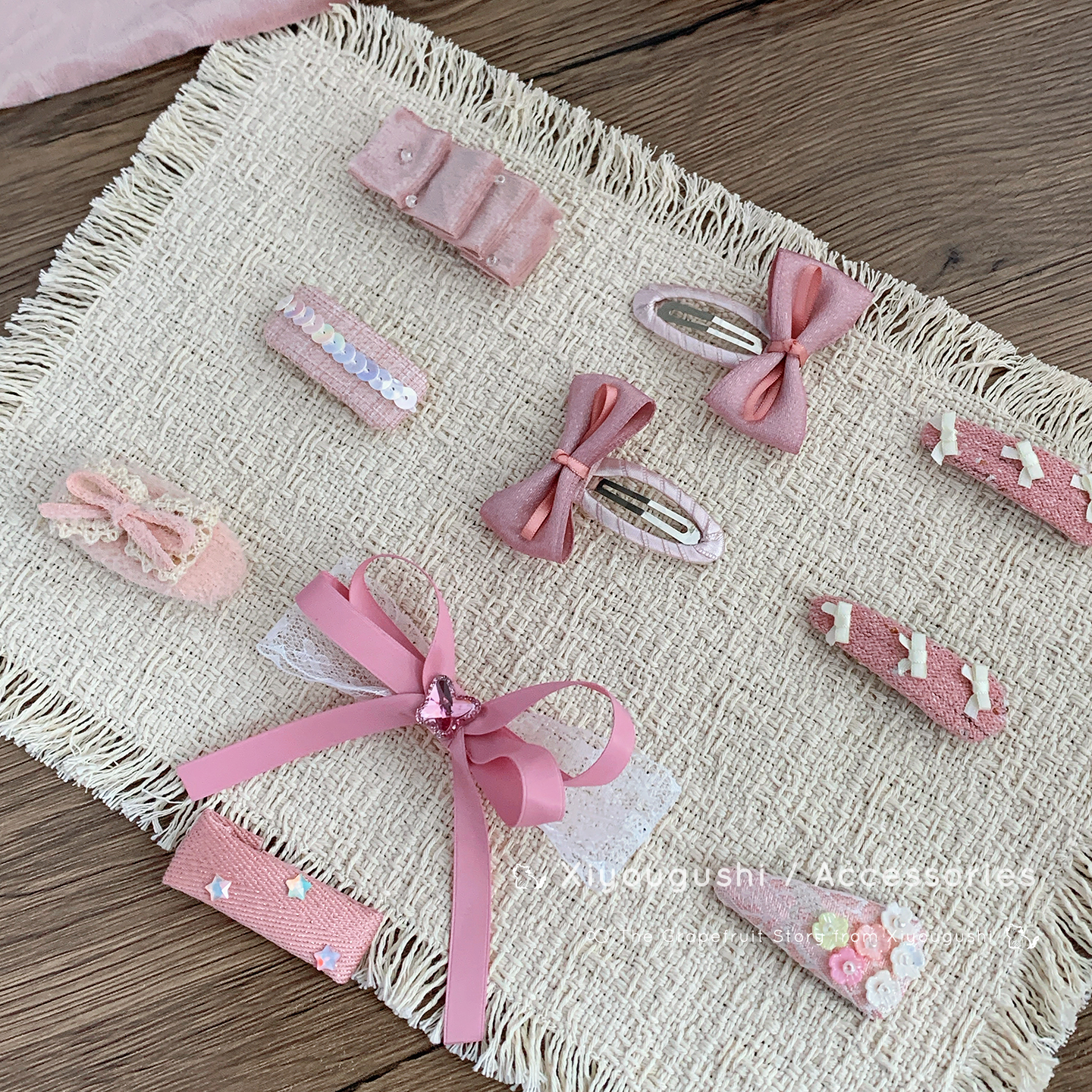 原创手作韩系粉色系蝴蝶结女宝儿童发夹刘海前额侧边鸭嘴掰掰发卡