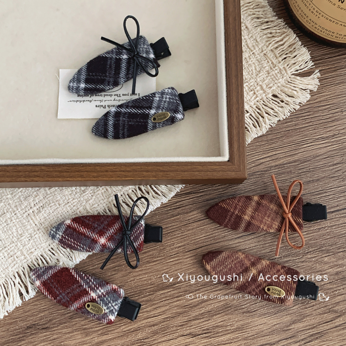 手作韩系秋冬豹纹毛绒女宝儿童发夹格纹学院风女式刘海侧边鸭嘴夹