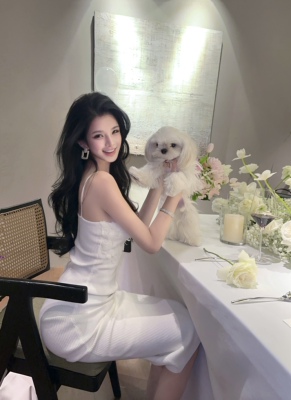 夏媛原创 美好人生 针织花边生日派对下午茶年会战袍系列连衣裙